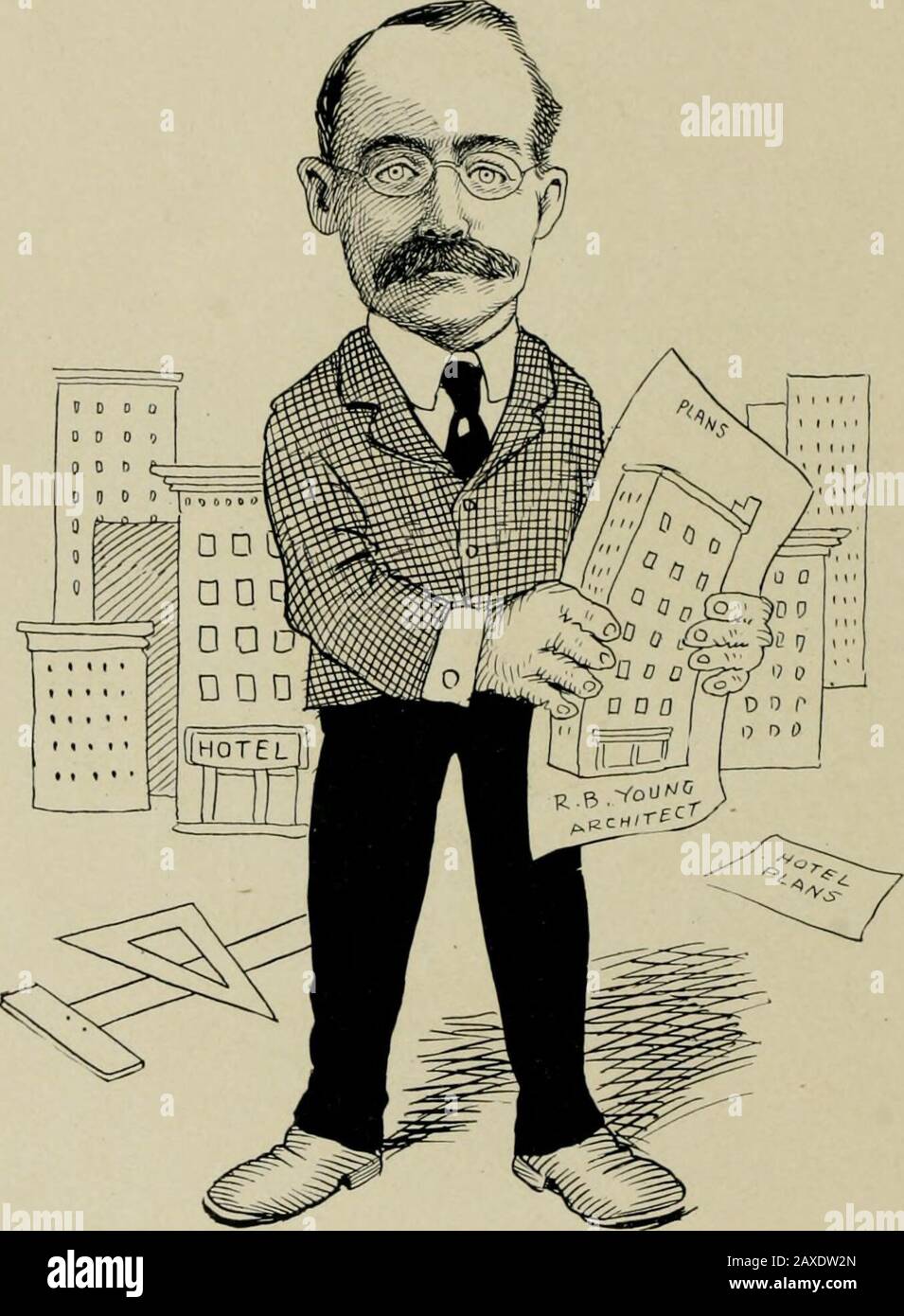 'As we see 'em,' a volume of cartoons and caricatures of Los Angeles citizens . H. C. WYATT,Manager Mason Opera House.. R. B. YOUNG,Architect. Stock Photo