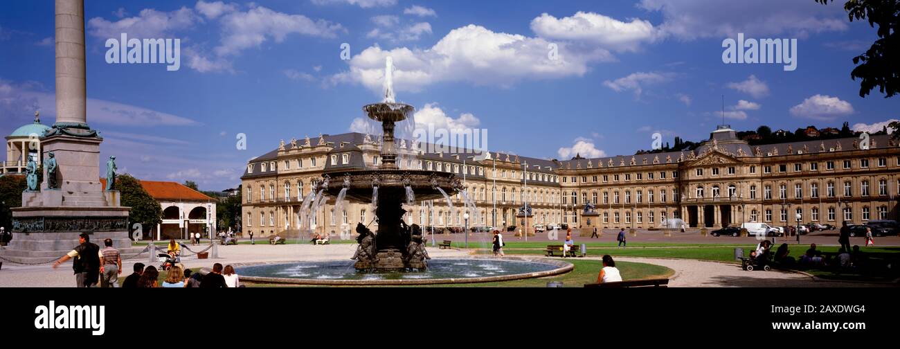 Fountain in front of a palace, Schlossplatz, Stuttgart, Germany Stock ...