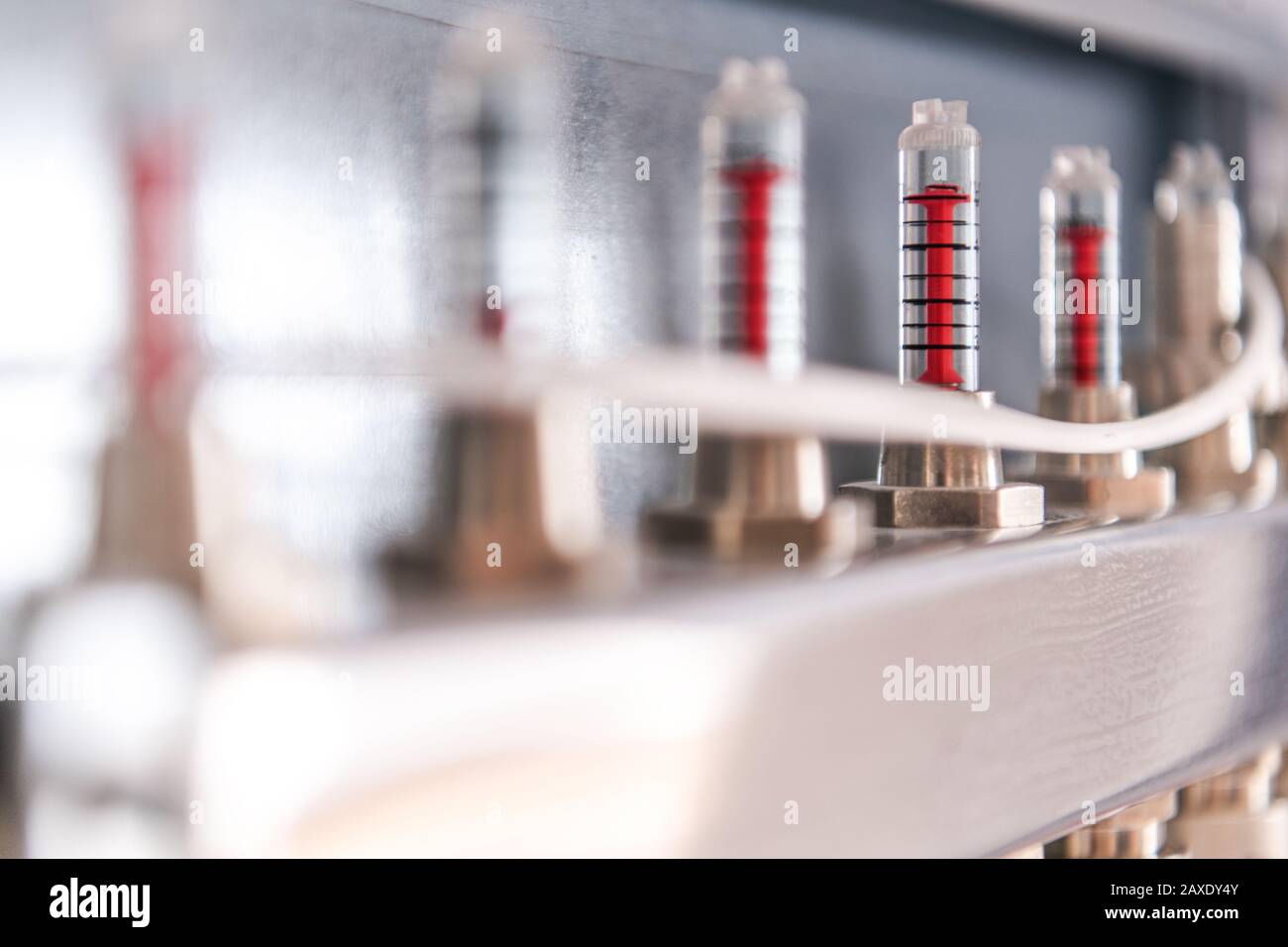 Underfloor Heating Pressure Monitoring Gauge. Closeup Photo. Home Heating Technologies. Stock Photo