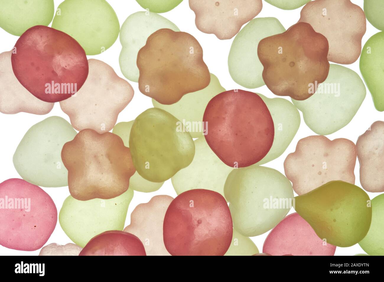 Macro photography of an assortment of colorful pastel jellies Stock