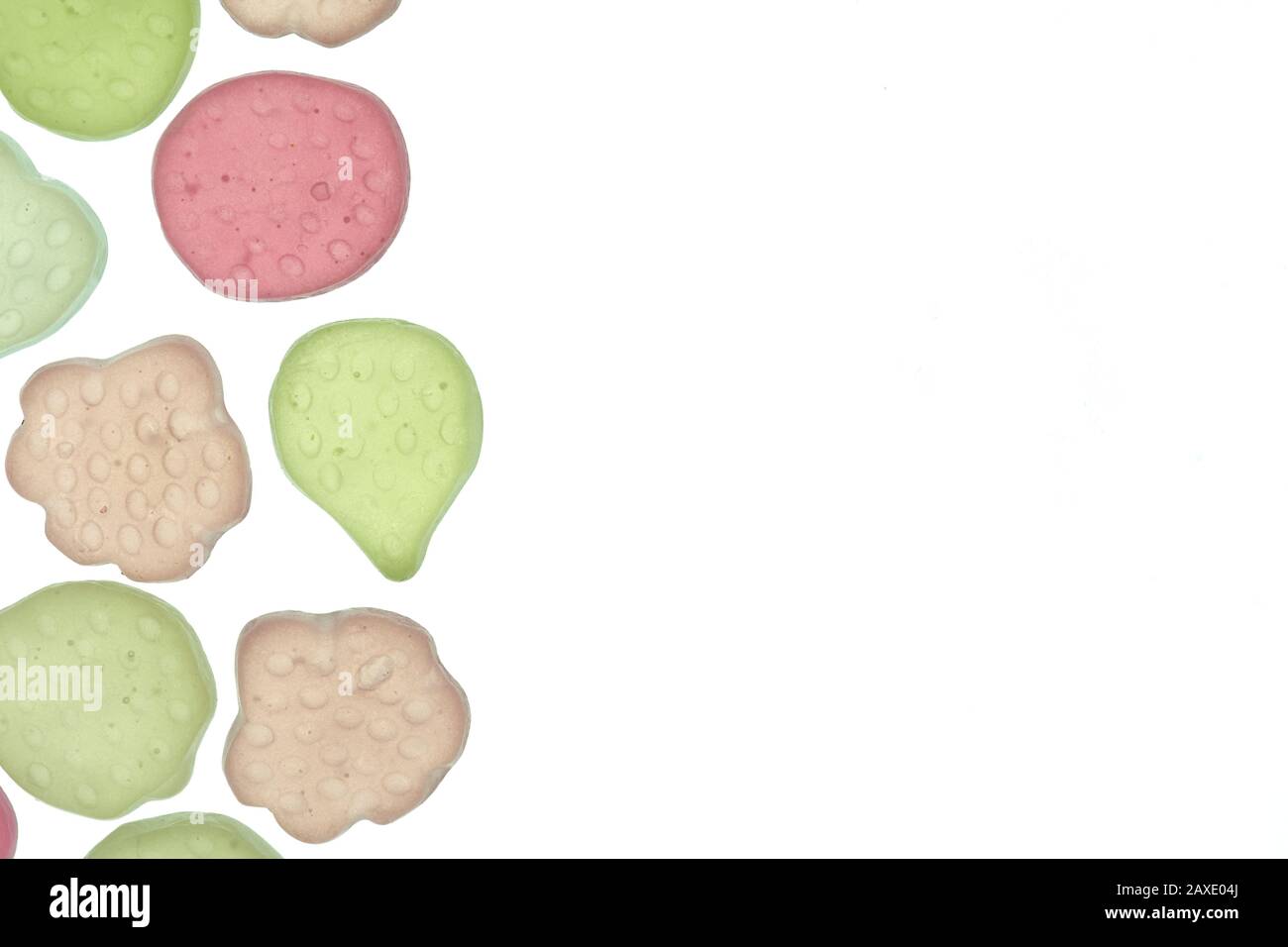 Macro photography of an assortment of colorful pastel jellies Stock