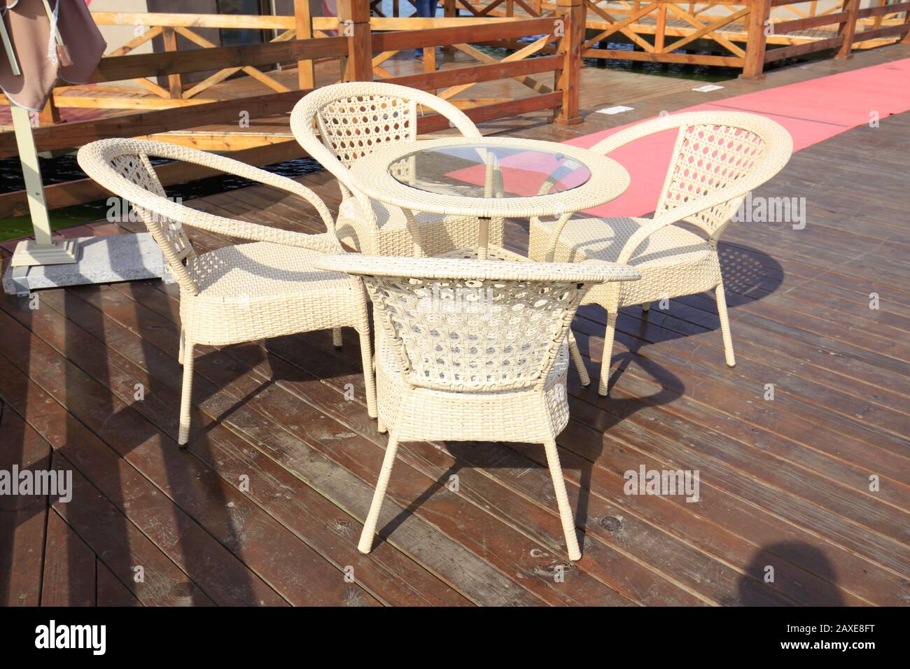 Desks and chairs in the sun Stock Photo