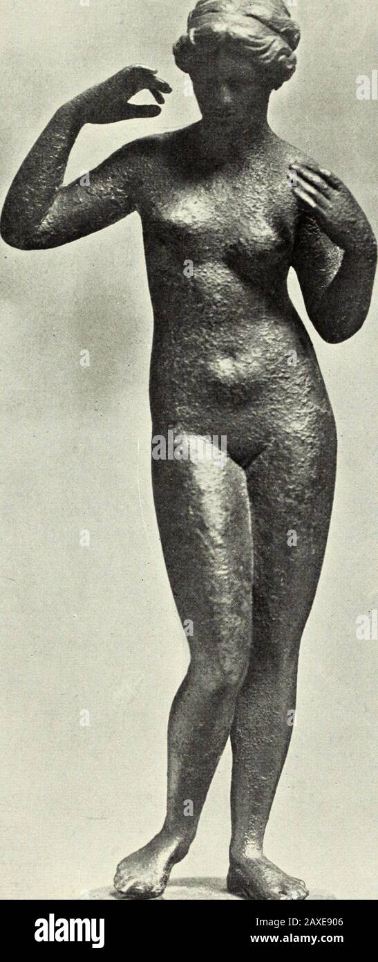Greek bronzes . FiG. 28.—Apollo. From Tkessaly. British Museu?n. much as it is a special study of a draped figure. Another point is theeasy attitude of the Hermes, suggestive almost of indolence, or at allevents of a happy nature. In others of the statues by Praxiteles, known. Fig. 29.—Bronze Statuette. Aphrodite Pourtdes. British Museum. GREEK BRONZES 71 to us from ancient copies, this ease of attitude is more strongly marked.But from this point of view the most interesting of his works is the statueof Apollo Sauroctonos (Fig. 27), known to us from several copies in marble,and from one, a lar Stock Photo