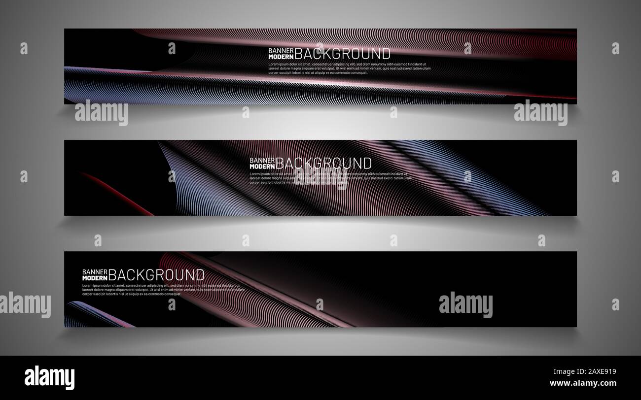 rectangular vector banner design with stripe line wave shape on black background. Stock Vector