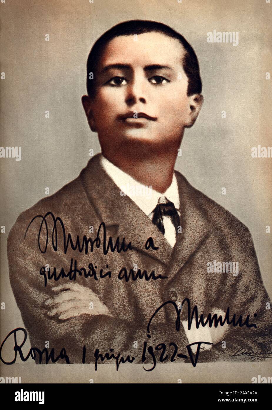 1897 , ITALY : The italian Fascist Duce BENITO MUSSOLINI ( Predappio, 29 july 1883 – Giulino di Mezzegra, 28 april 1945 ) when was aged 14 - ritratto - portrait  - POLITICA - POLITICO -  ITALIA - POLITIC - portrait - ITALY - FASCISMO - FASCISM - FASCISTA - ITALIA - autografo - autograph - signature - firma  - personality personalities when was young boys - CHILD - CHILDREN - CHILDHOOD - INFANZIA - personalità da giovane giovani bambini bambino ragazzo ragazzi ----  Archivio GBB Stock Photo
