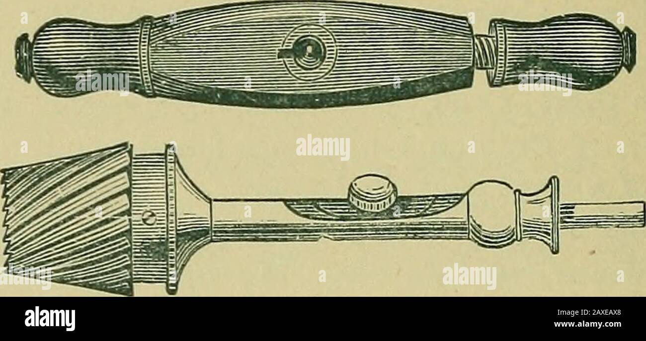 Veterinary medicine, animal castration, surgery and obstetrics simplified . [the float.] When you have a horse with sharp projections on the 182 DRESSING THE TEETH.—LAMPAS. outside of the upper and inside of the lower teeth, you are toremove them with the Float by carefully filing them off.Do not file the face or articulating surface of the teeth, butthe edges alone. There are men traveling the country asveterinary dentists, who leave the mouth in a much worsecondition than they find it by overdoing ; that is to say byrasping the grinding surface too much. When your animalhas once been subject Stock Photo