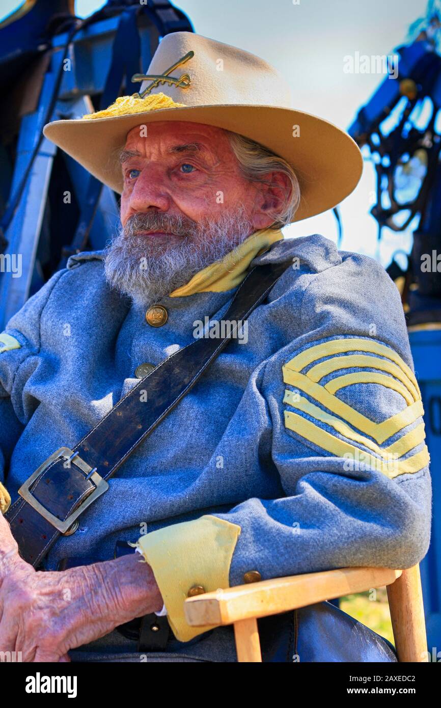 Re-enactor wearing the uniform of a Sergeant in the Confederate Army at an event in Tucson AZ Stock Photo