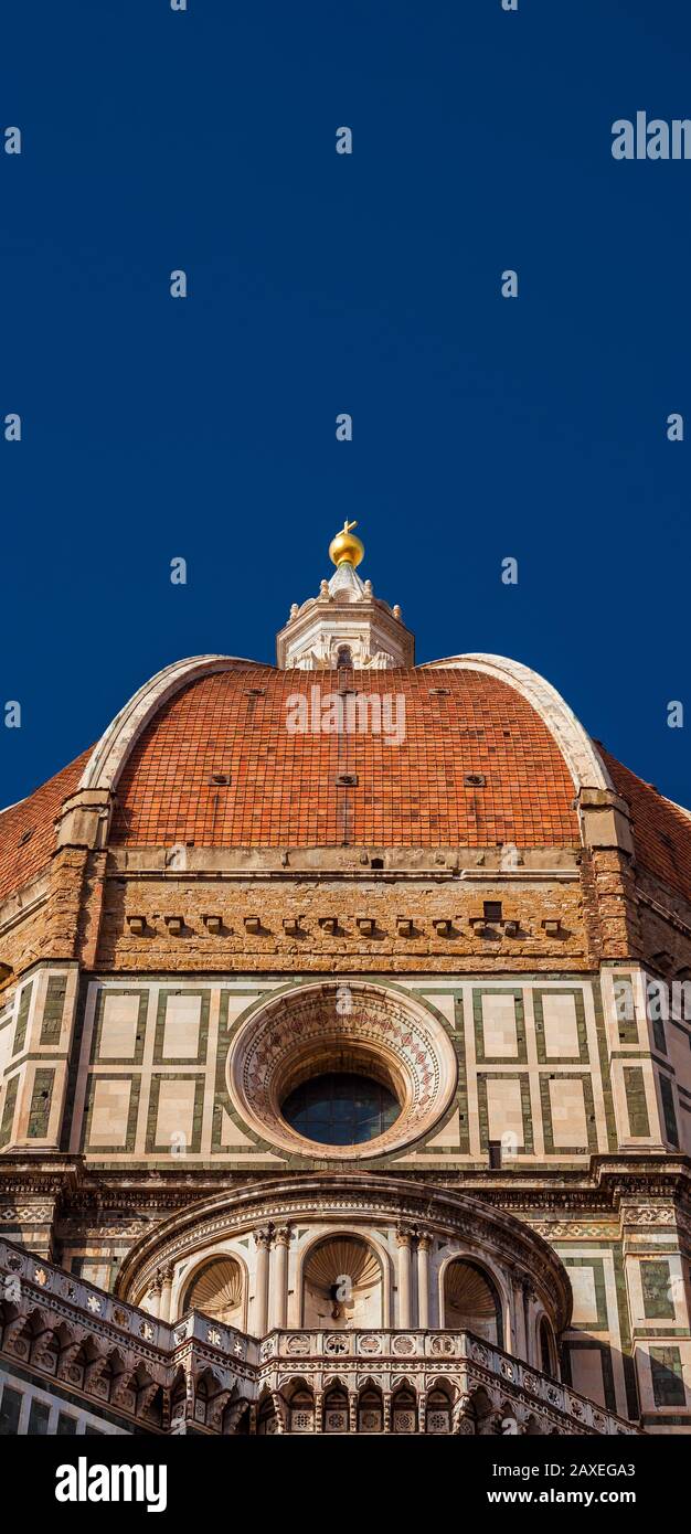 Beautiful dome of Saint Mary of the Flower in Florence seen from below, built by italian architect Brunelleschi in th 15th century and symbol of Renai Stock Photo