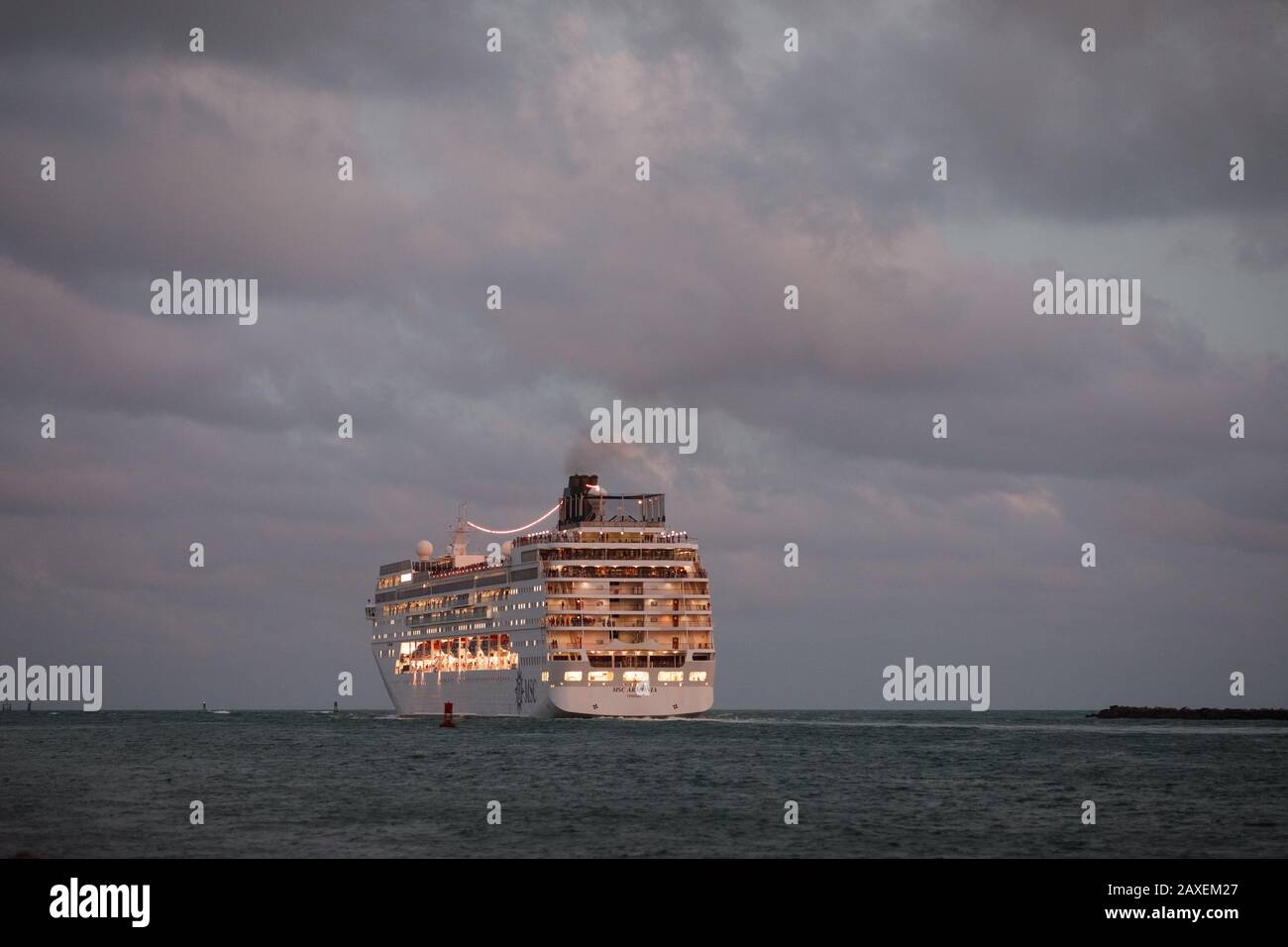 Cruise ship leaving Miami for the Caribbean, summer luxury cruise vacation leaving from Florida Stock Photo