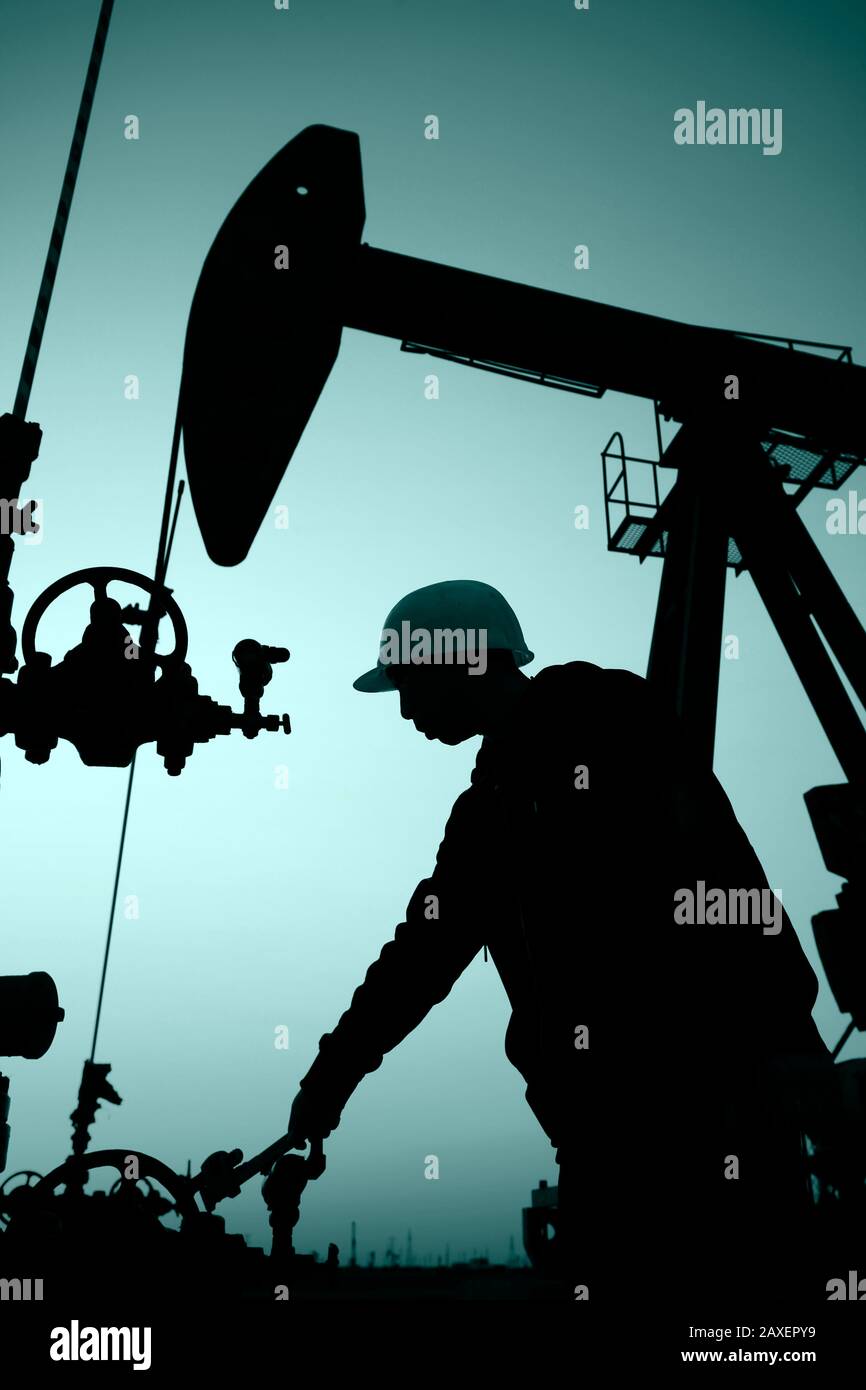 oil field, the oil workers are working Stock Photo Alamy