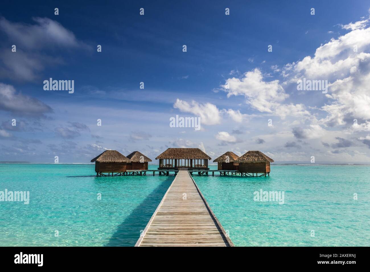 A stunning over-water spa at the Conrad by Hilton hotel, with room for text, in the Maldives Stock Photo