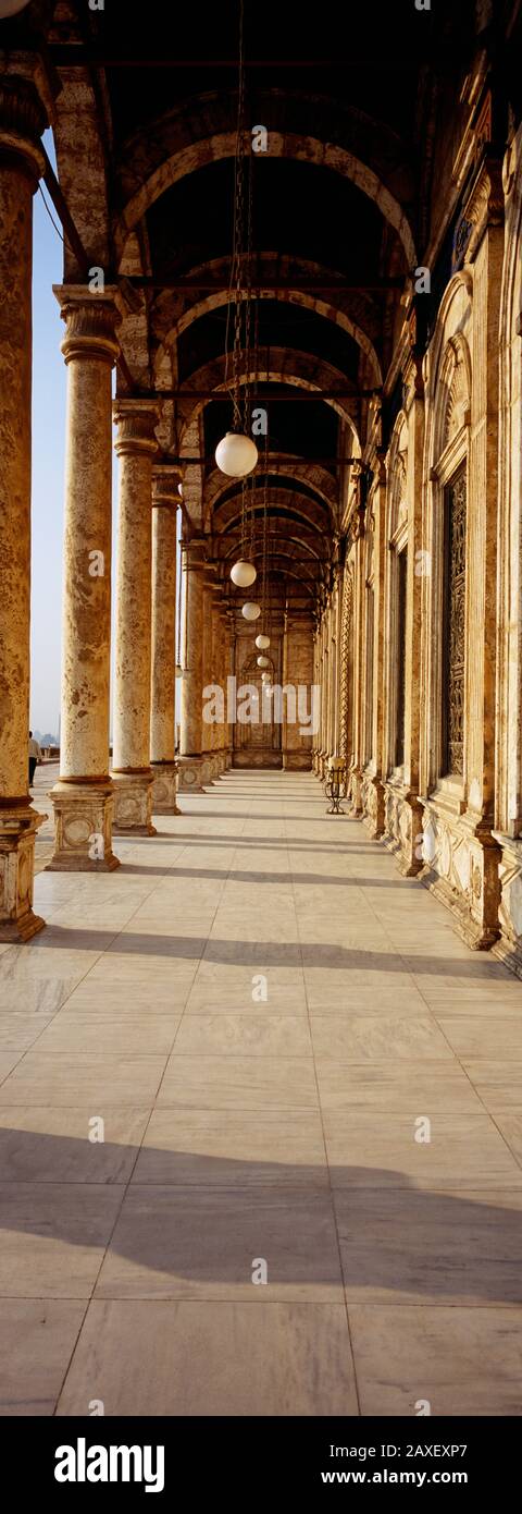 Colonnade at a mosque, Mosque Of Muhammed Ali, Cairo, Egypt Stock Photo