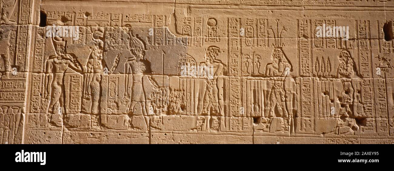 Close-up of carvings on a wall, Temple Of Philae, Aswan, Egypt Stock Photo