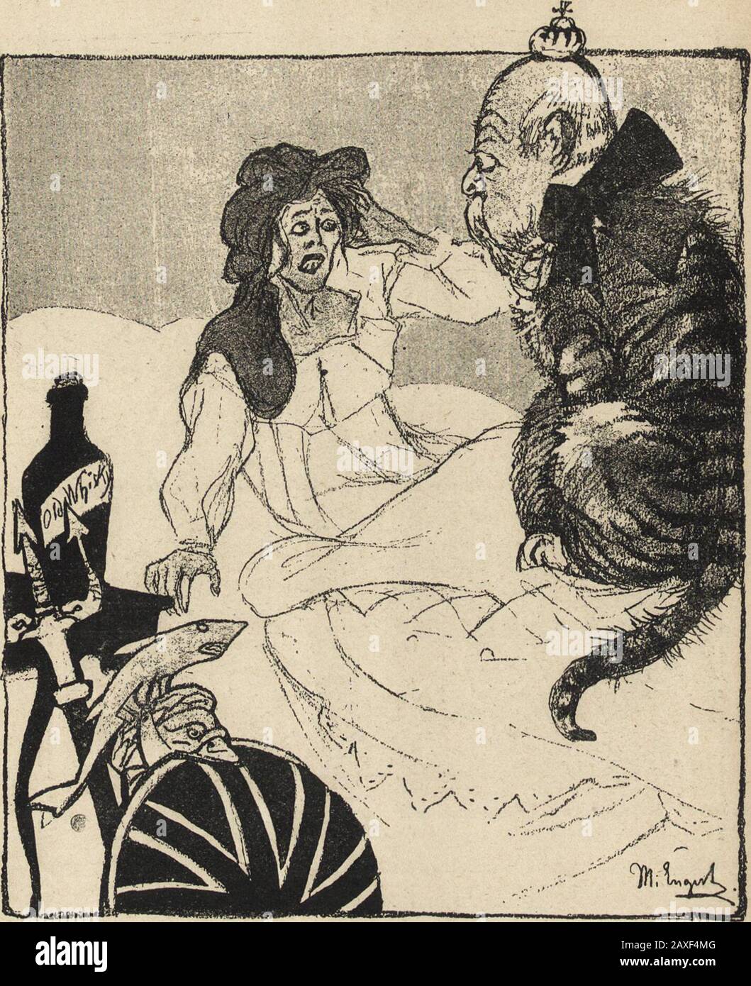 'L'oncle de l'Europe' devant l'objectif caricatural : images anglaises, françaises, italiennes, allemandes, autrichiennes, hollandaises, belges, suisses, espagnoles, portugaises, américaines, etc. . LE ROI EDOUARD VII. Le Roi. — « Et ne timagine pas que je sois ce que je fus naguère ! Dieusait, et le monde le verra bien désormais, que jai arraché de mon êtremon précédent Moi ! Et jen ferai autant de ceux qui furent mescompagnons dantan ! » Shakespeare : Henri IV, 3e partie, acte IV.Composition de W. Van Konijnenburgs. (Nederlandsche Spectator, de La Haye, janvier 1901). 11 162 LONCLE DE LEUR Stock Photo