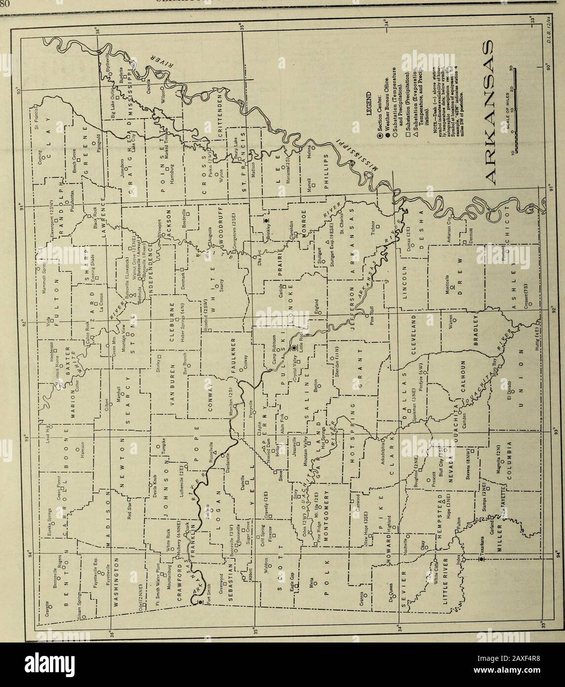 Climatological data, Arkansas . omputed fromaverages of the entire period  for stations having 10 or more years of record. 1. , less than 0.01 inch  rain or melted snow. Reference letters •, «