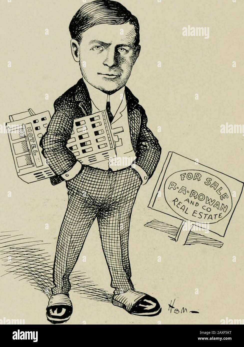 'As we see 'em,' a volume of cartoons and caricatures of Los Angeles citizens . F. K. RULE,Treasurer S. P., L. A. & S. L. R. R. Co.. R. A. ROWAN,Real Estate. Like. Stock Photo