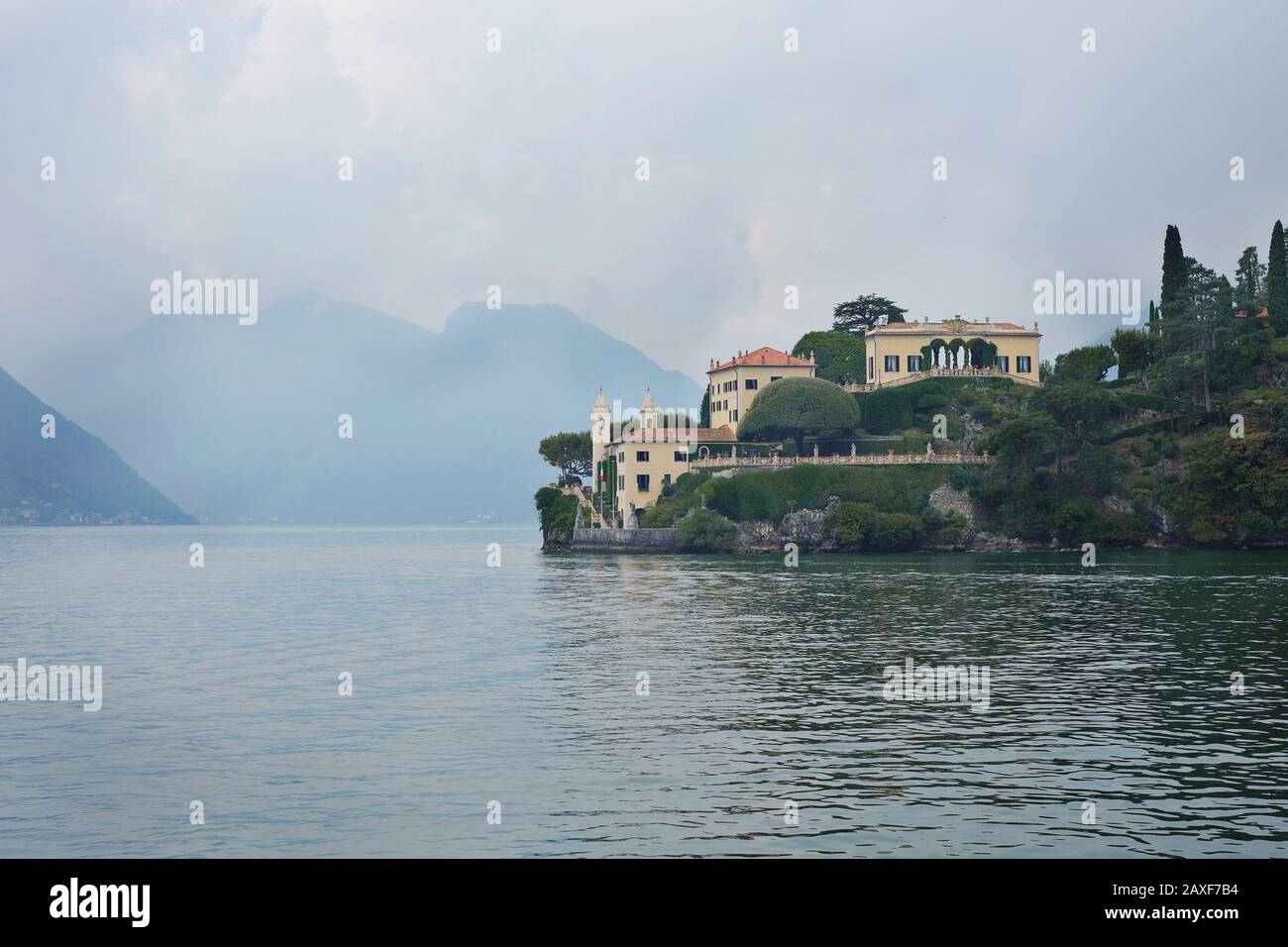 Villa del Balbianello from on Lake Como, Lombardy Italy, a beautiful lake of picturesque villages, luxurious villas, palazzo, and dramatic scenery. Stock Photo