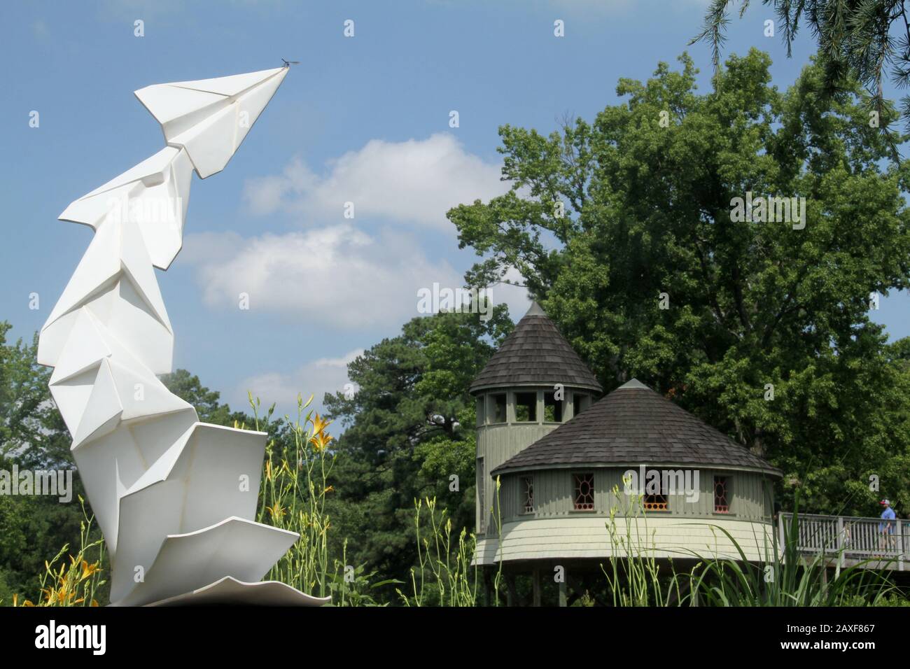 Contemporary style sculpture displayed at Lewis Ginger Botanical Garden