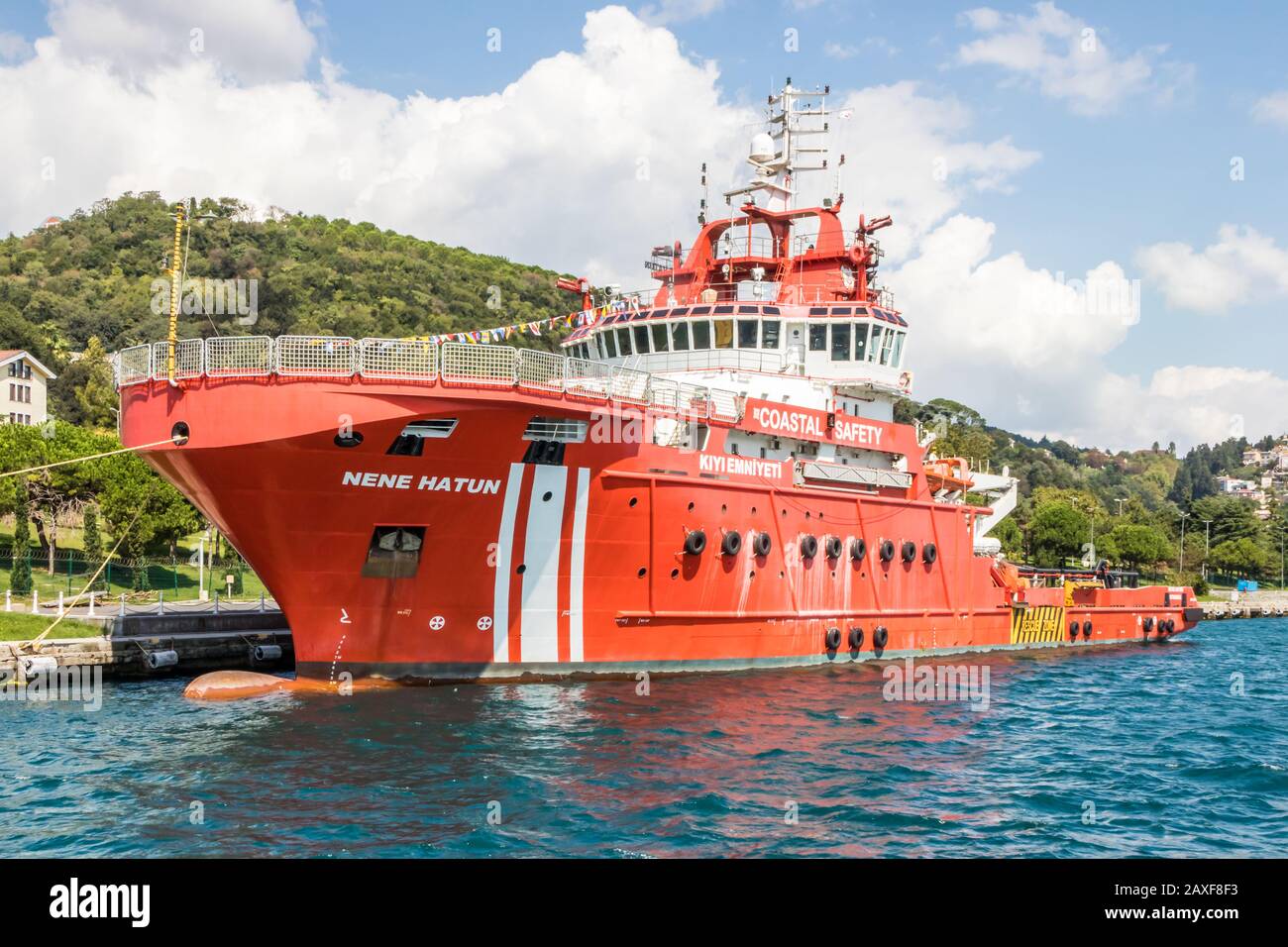 Istanbul, Turkey - August 30th 2019: The Nene Hatun coastal safety vessel. This is a fire fighting boat. Stock Photo