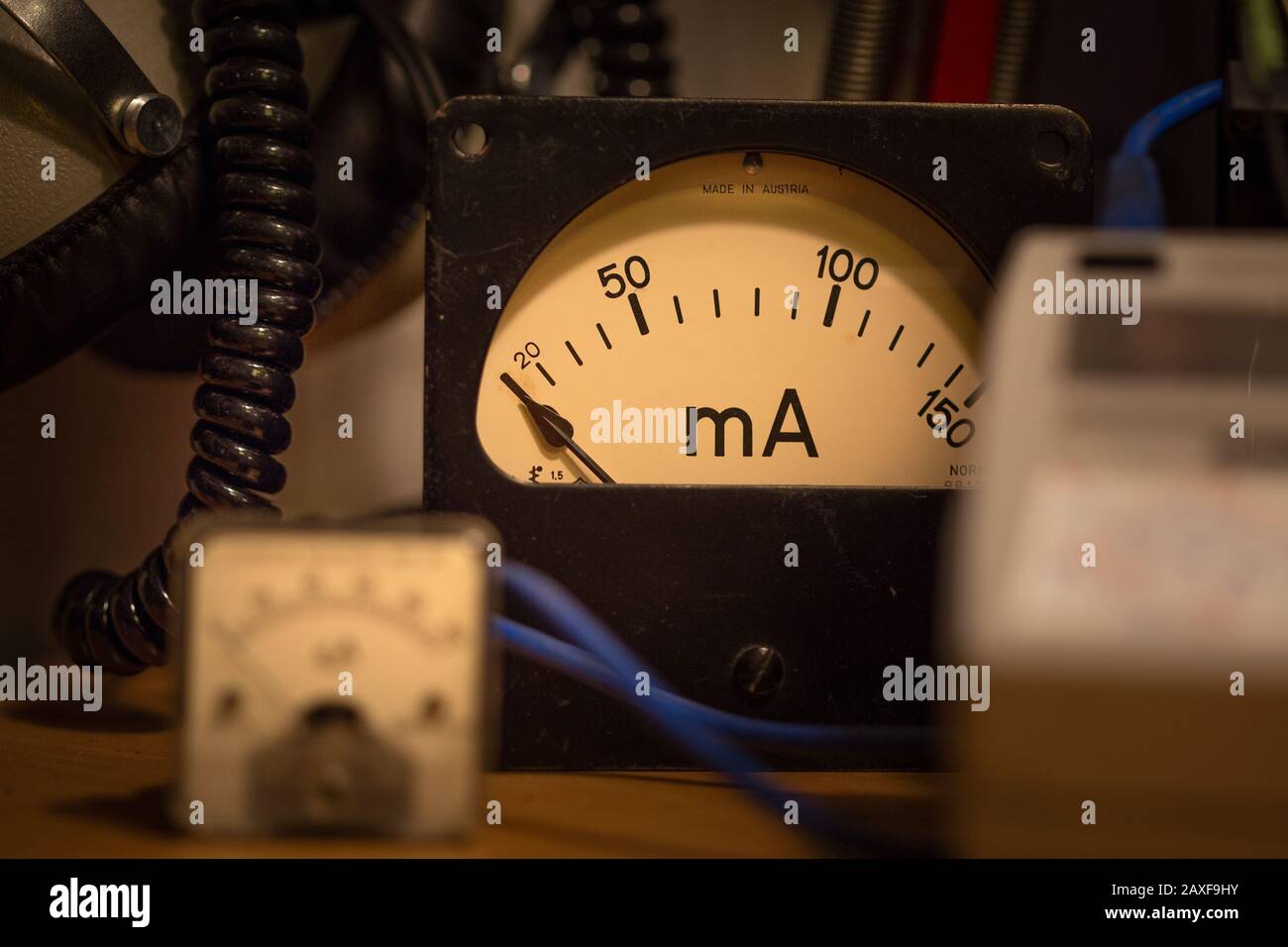Selective focus shot of an ampere gauge Stock Photo