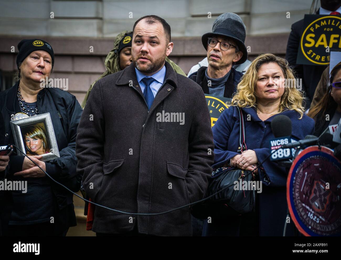 City Council Members together with Families For Safe Streets held a Press Conference at City Hall to vote on The Reckless Drivers Accountability Act. Stock Photo