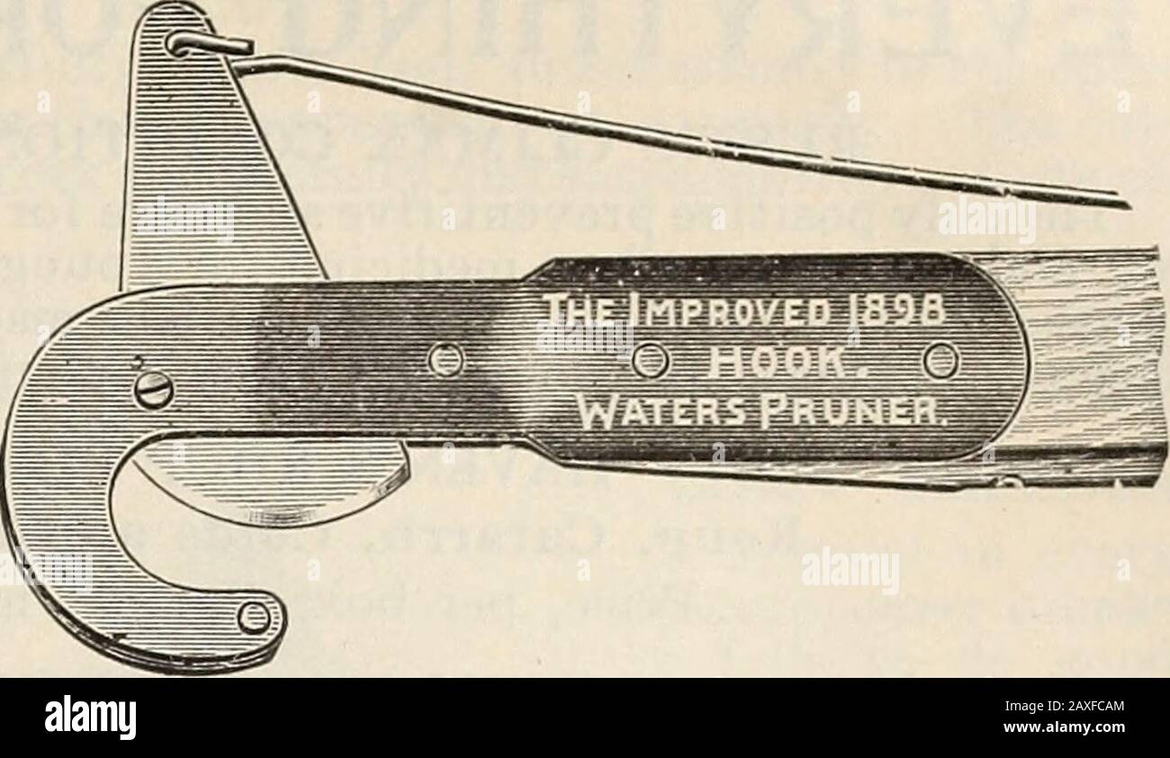 Mann's descriptive catalgoue : 1914 guide for the farm and garden . PATENTED.. Waters Tree Pruner Waters Tree Pruner is the only pruningimplement which requires no skill in sharpen-ing. It is least liable to get out of order. 4 feet long $ .75 6 feet long 85 8 feet long 1.00 10 feet long 1.10 12 feet long 1.25 Extra knives, 20 cents Stock Photo