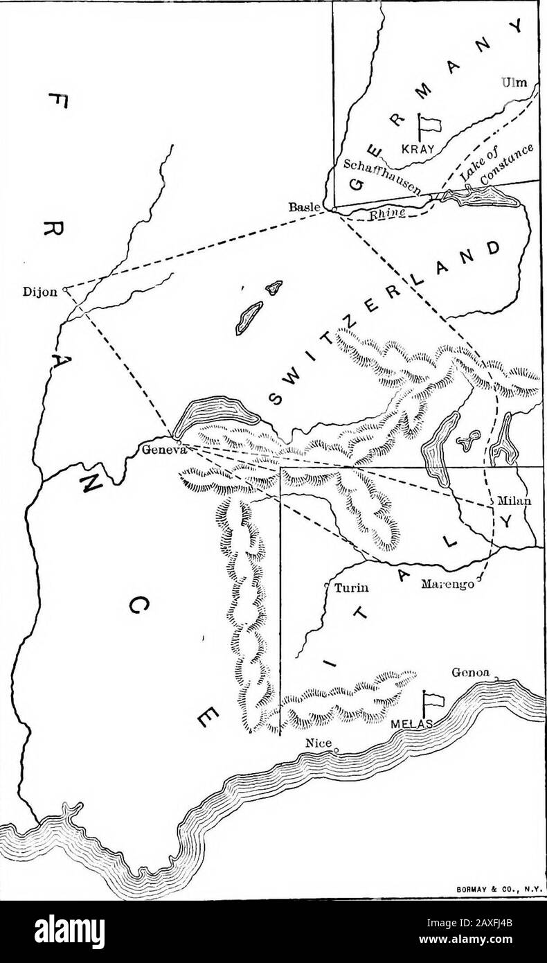 Napoleon, a short biography . menaced the Rhine.Moreau with an army nearly equal stood onthe defensive at Basle. As against these twoAustrian armies the French had a great ad-vantage of position owing to their holding theprojecting bastion of Switzerland; in strategiclanguage they had a double base from which tomanoeuvre, either to the north or to the south.The meaning of this will appear from the plansformed by Bonaparte. His first proposal wasthis: that all the available reserves should bemarched into Switzerland to strengthen Mo-reau ; that that general should transfer hisarmy from Basle to Stock Photo