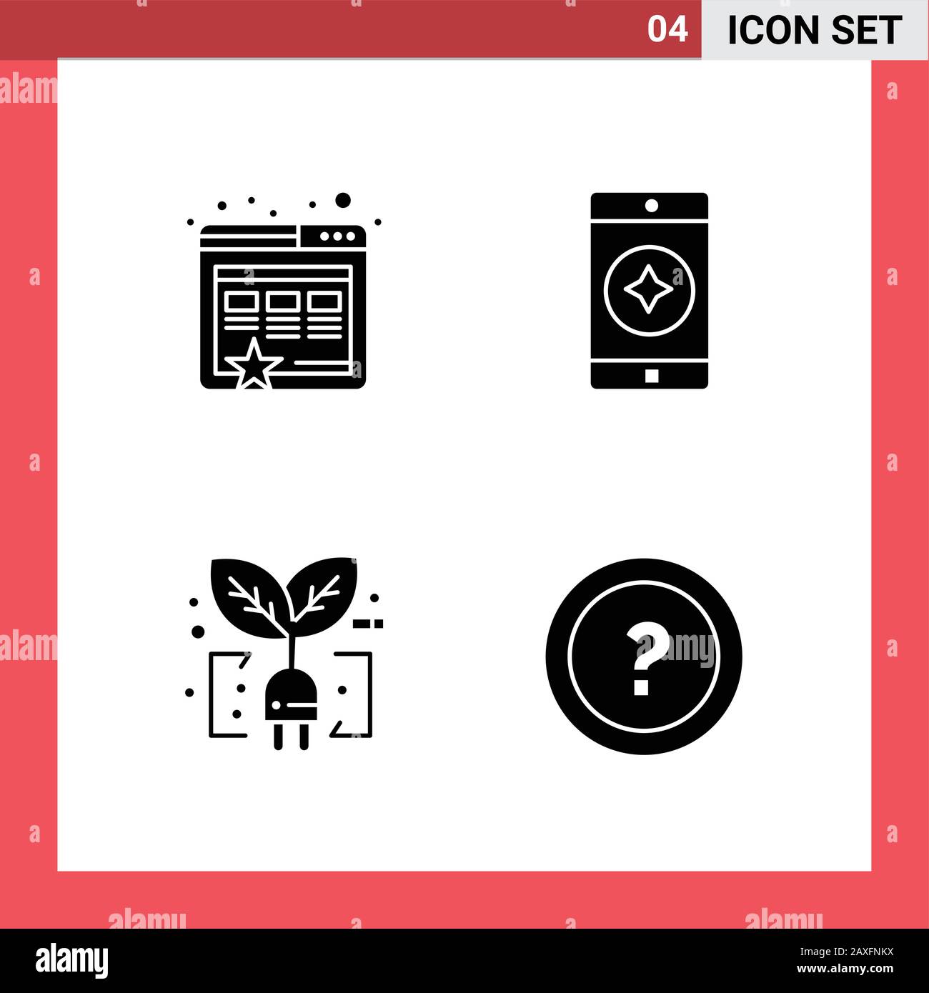 4 Icon Pack Solid Style Glyph Symbols on White Background. Simple Signs