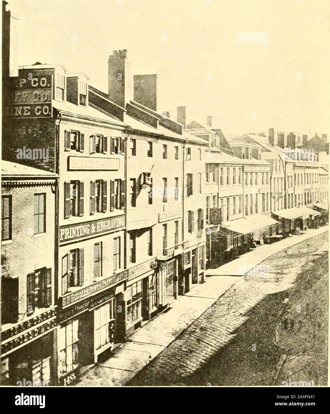 Romantic days in old Boston; the story of the city and of its people during the nineteenth century . Copyright, imii hn a II nnhm-iis THE CITY HALL OF PARKErs DAY.. WASHINGTON STREET, SOUTH OF MILK STREET IN 1858. IN OLD BOSTON 217 words went straight to the intelligence of hishearers, of whom more than one went away tosay, like a certain plain man whose commenthas come down to us, Is that Theodore Par-ker? You told me he was remarkable but Iunderstood every word he said. There were prayers, too, at this church, talks with God which heartened all whoheard them, so simply beautiful were they.Lo Stock Photo