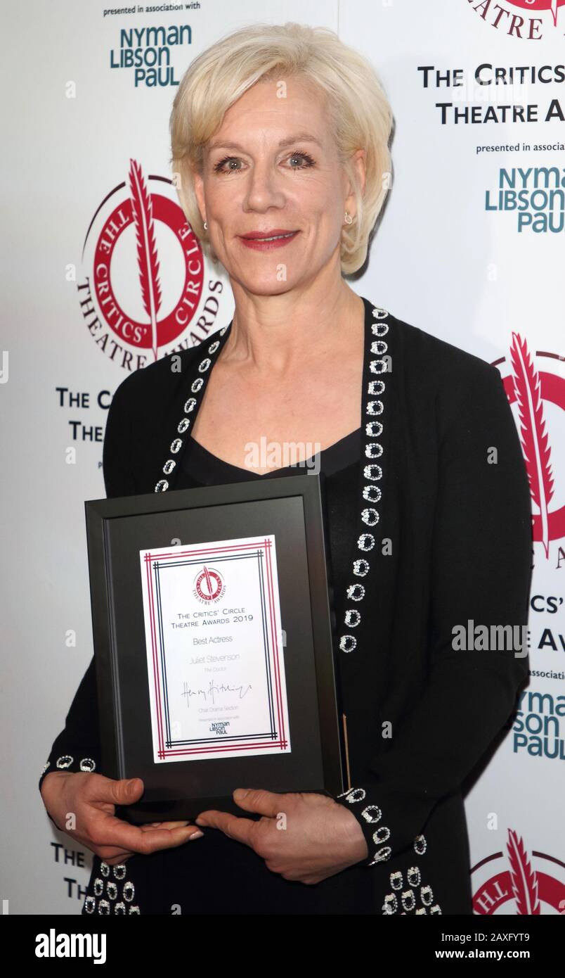 London, UK. 11th Feb, 2020. Juliet Stevenson at The Critics Circle Theatre Awards at The Prince of Wales Theatre Credit: SOPA Images Limited/Alamy Live News Stock Photo