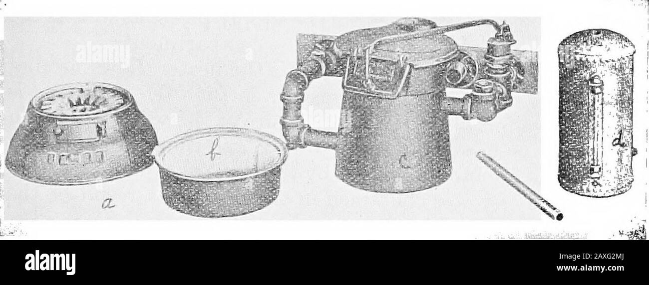 Poultry culture sanitation and hygiene . of pipes fromwhich heat is radiated. The illustration shows the heater withits automatic draft regulator (c) and the large covered suppljpipes (d) located under the machine, and a small supply pipe(e) for a 300-egg compartment. In the smaller pipes thedirection of the course of the warm water is indicated by the THE MAMMOTH INCUBATOR AND BROODER 429 arrows. In the compartment will be noted the thermostat orthermoregulator, just above the eggs (/). Its connection withthe compartment valve is easily traced. In Fig. 160 g and hshows these valves in two ope Stock Photo