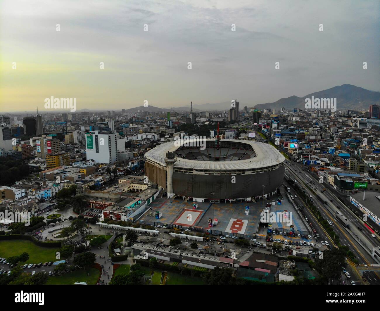 Sky view of the National stadium in the Peruvian capital Lima Stock Photo