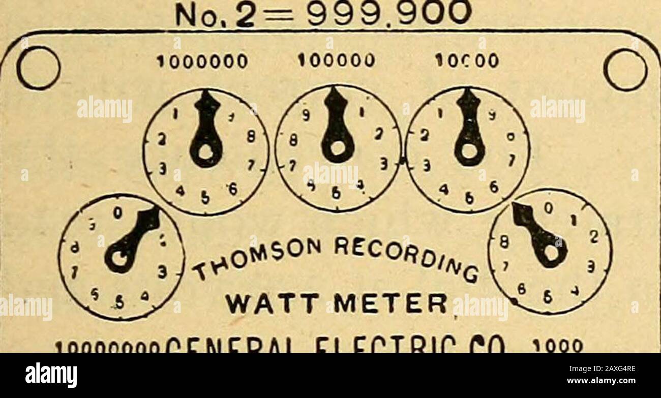 Twentieth century hand-book for steam engineers and electricians, with questions and answers .. . rrect, and make a total of 9,928,000. In Diagram No. 9, the second dial hand is mis-placed, for since the first indicates 1, the second shouldhave just passed a division. As it is nearest to 8 itmust have just passed that figure. The remainingthree dials are approximately correct. The total indi-cation is 9,918,100. In Diagram No. 10, the second and fourth dialhands are slightly behind their correct position, butnot enough to mislead in reading. The total indica-tion is 9,928,300. By carefully fol Stock Photo