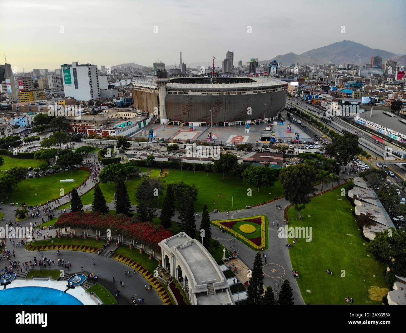 Sky view of the National stadium in the Peruvian capital Lima Stock Photo
