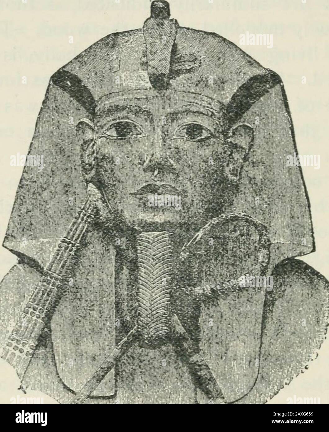 Manual of Egyptian archæology and guide to the study of antiquities in EgyptFor the use of students and travellers . ial, the petti-coat with its symmetrical folds covers his legs, on hisfeet are elegant sandals, and his hands clasp variousemblems, the aiikJi, the girdle tie, the dad, or in thecase of the wife of Sennetmu at Cairo, a wreathof ivy. This sort of mummiform casing is rare under theMemphites. Menkaura, the Mycerinus of the Greeks,has, however, left us a noteworthy example. Theywere very common under the Eleventh Dynasty, butat that time they were often little more than thehollowed Stock Photo