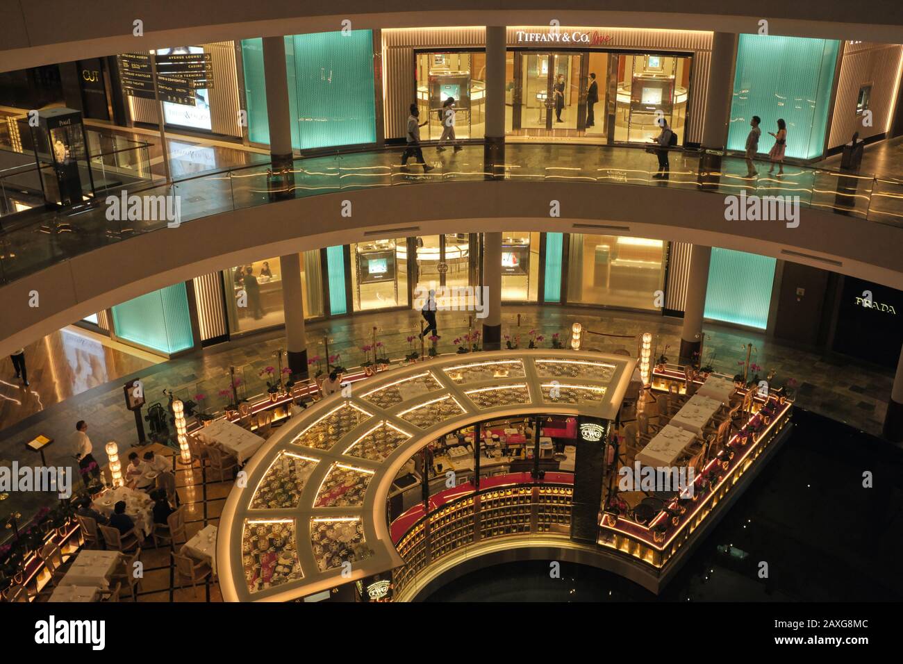 Inside The Shoppes at Marina Bay Sands, a luxury shopping mall attached to the iconic Marina Bay Sands Hotel; Marina Bay, Singapore Stock Photo