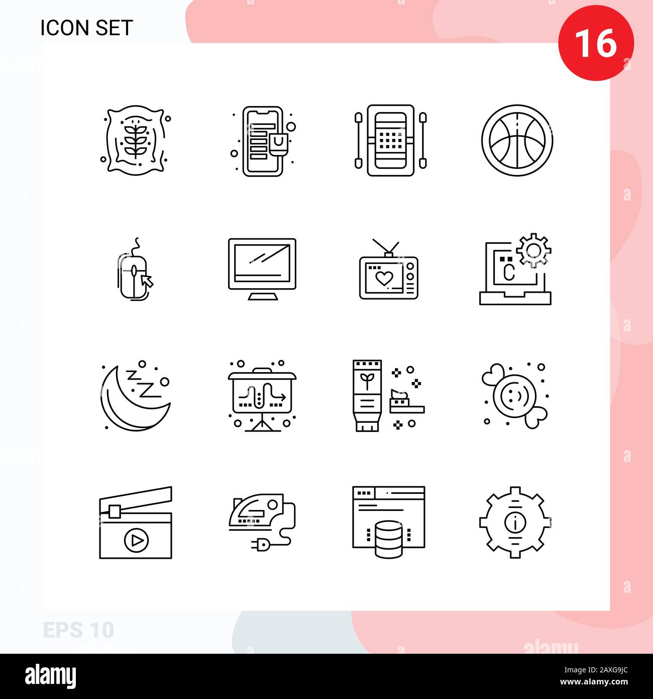 Vector Pack of 16 Icons in Line Style. Creative Outline Pack isolated ...