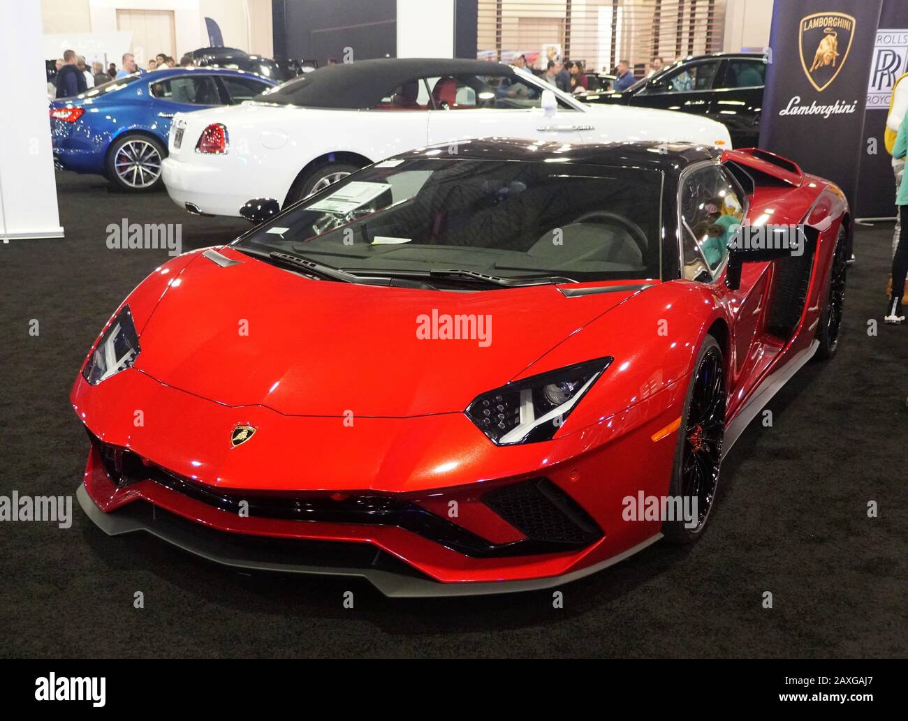 Philadelphia, Pennsylvania, U.S.A February 9, 2020 The bright red 2020 Huracan