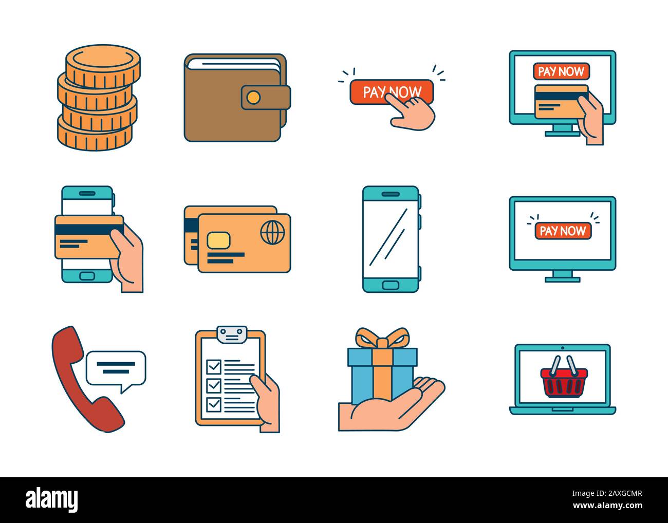 bundle of pay online set icons Stock Vector