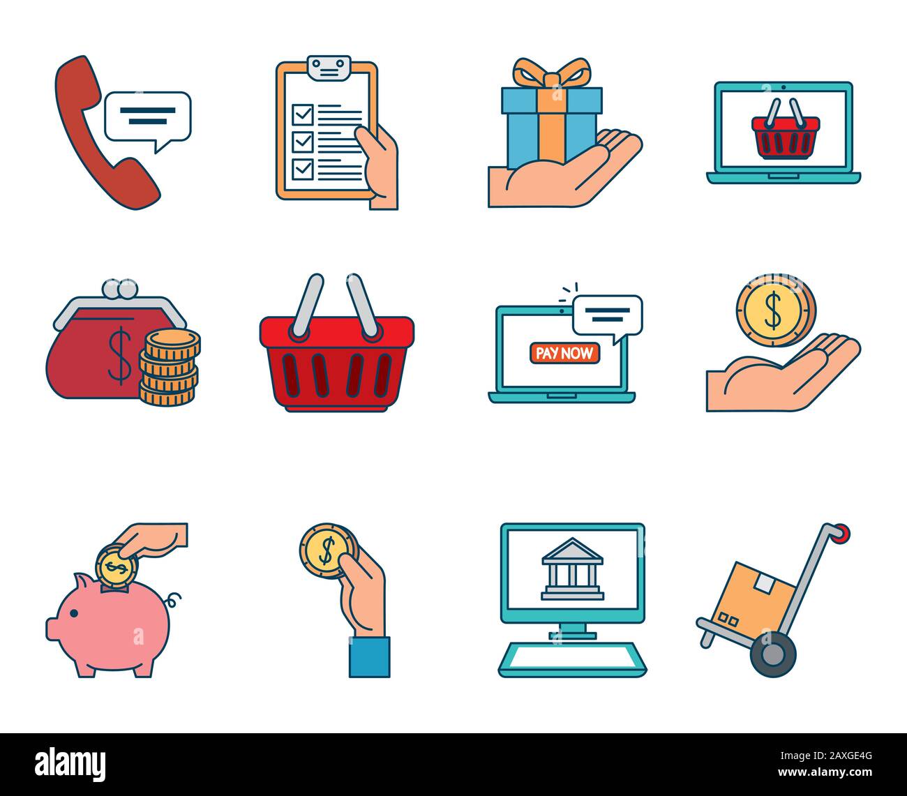 bundle of pay online set icons Stock Vector