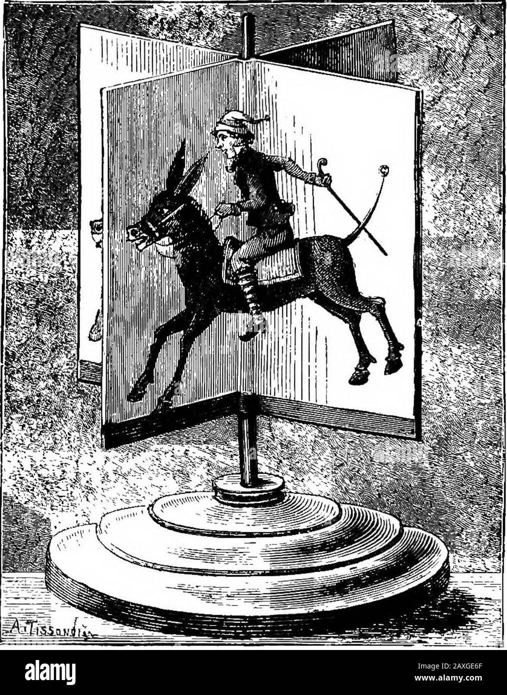 Scientific amusements . Fig. 70.—Figure for Experiment of Persistence of Impressions on the Retina. light. I If the imp be red m the silhmette the impressionwill come out in green, which is the complementarycolour of red. It is rather comical when a nuniber ofpeople try the experiment simultaneously, all with headsin the air waiting for the irtip to appear. A card, suchas the ace of hearts, may replace the design, and insteadof the ceiling, a sheet of white paper may be looked at 84 LIGHT. after the figure has been studied. This experiment canbe varied to any extent—a white, black, or green im Stock Photo