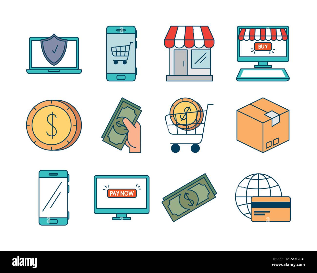 bundle of pay online set icons Stock Vector