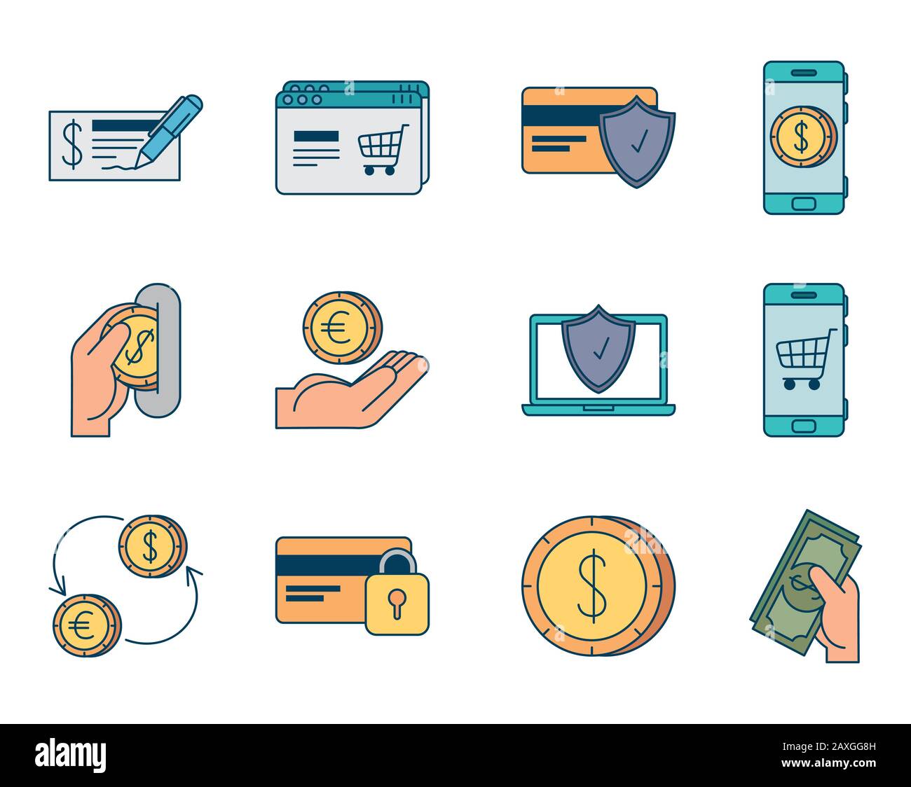 bundle of pay online set icons Stock Vector