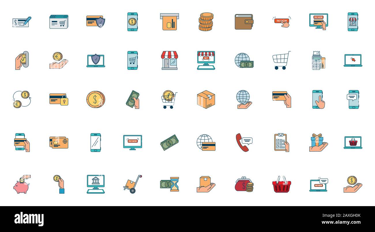bundle of pay online set icons Stock Vector