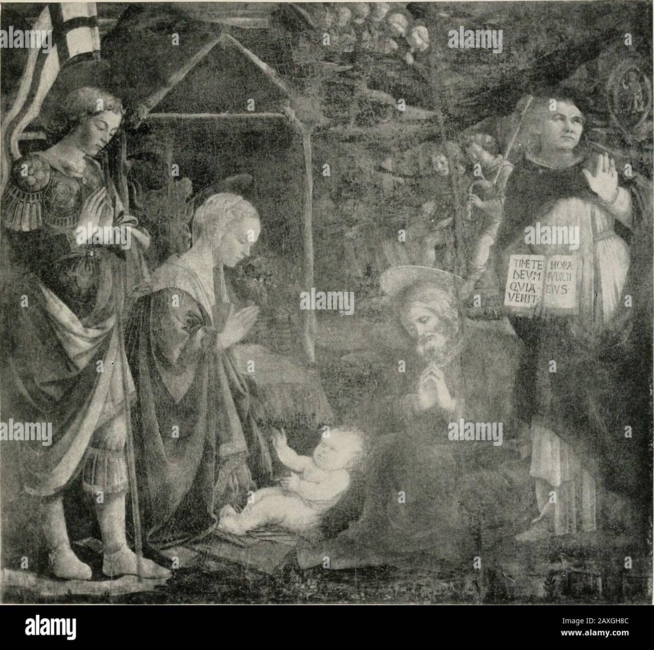 Fra Filippo Lippi . ^^ umm & aiiiuiiiu DEFAKTMENT OV UNIVEW^ TEXSIUN,. Alinari fholo.l 34  Municipal Palace, Prato. THE NATIVITY. UNIVfBSliy Of r.SLIfORS DEPAKTMENT OFUNIVEKSITY EXTENSiO&gt; PRATO 125 siderably repainted and otherwise damaged, thefinely designed St. George is conceived in the samespirit as the St. Raphael in the Madonna dellaCintola, and the foreshortening of the face of SanVincenzo recalls some figures in the Funeral ofSt. Stephen and in other scenes of the frescoes. Wemay therefore conclude that this painting, not theleast merit of which is its clear, luminous colouring,was Stock Photo
