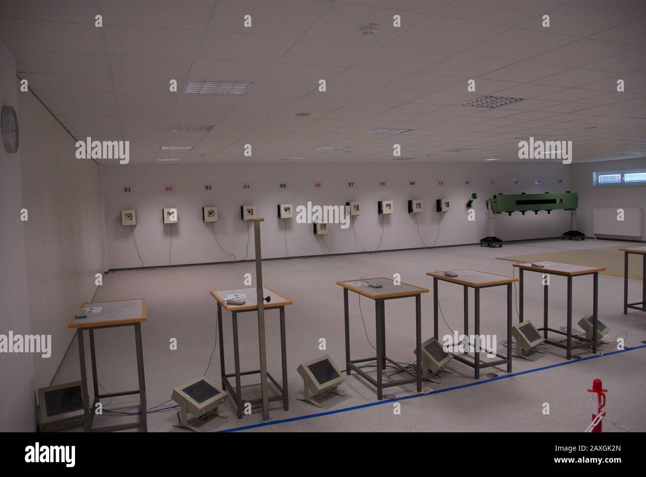inside a huge newly built shooting range of a shooting club Stock Photo