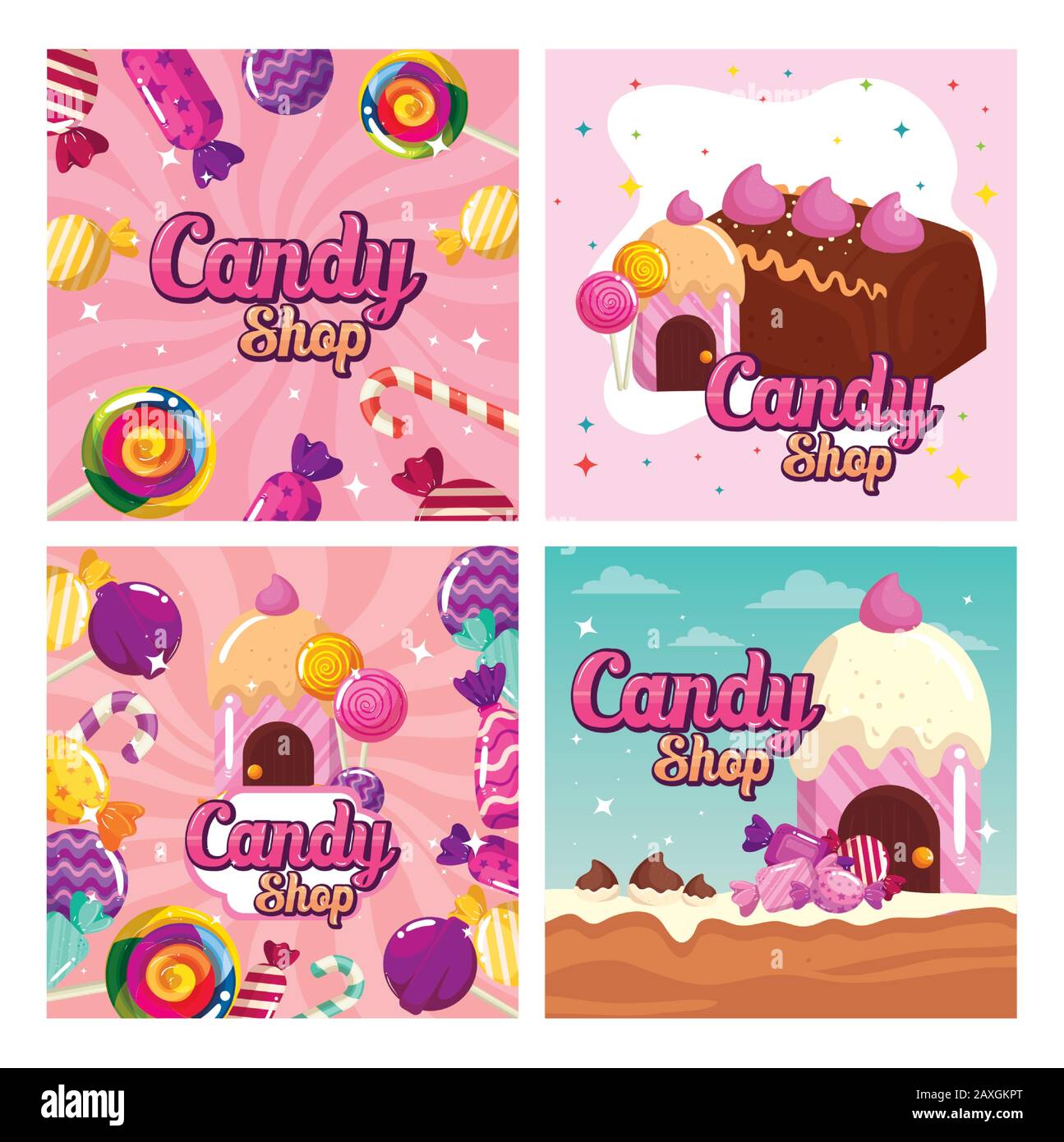 set poster of candy shop and caramels decoration Stock Vector Image ...