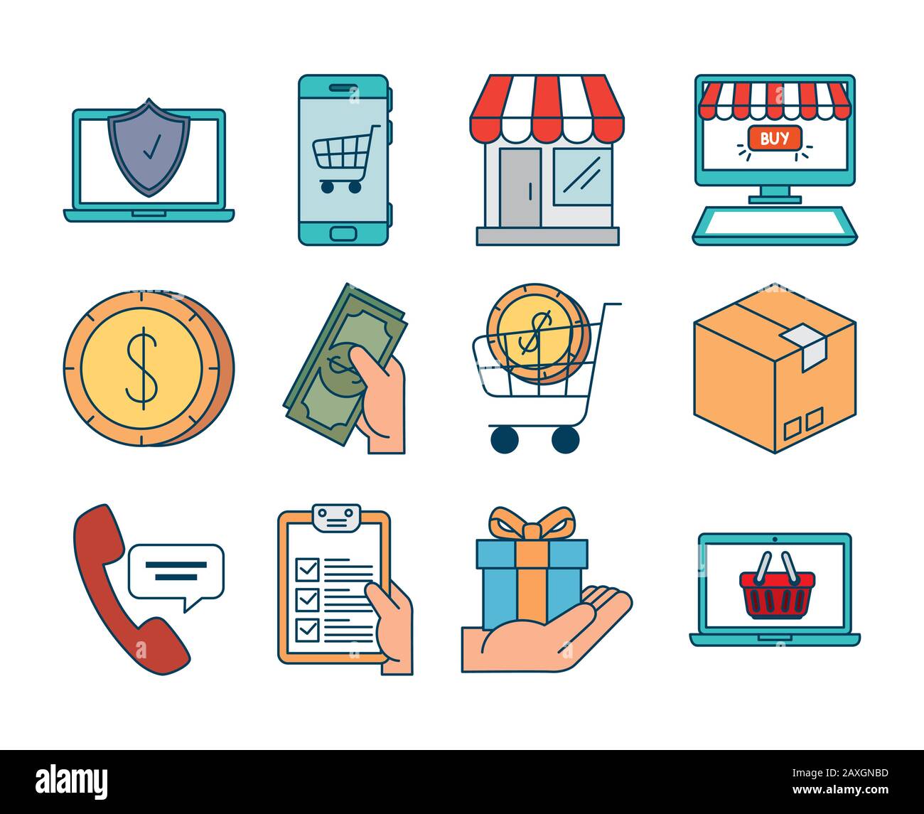 bundle of pay online set icons Stock Vector