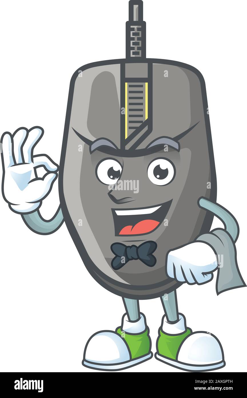 A black mouse cartoon mascot working as a Waiter Stock Vector Image ...