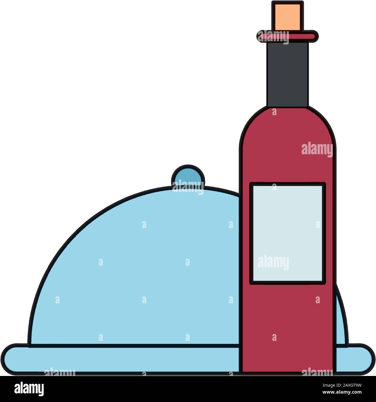 wine bottle drink with tray server Stock Vector